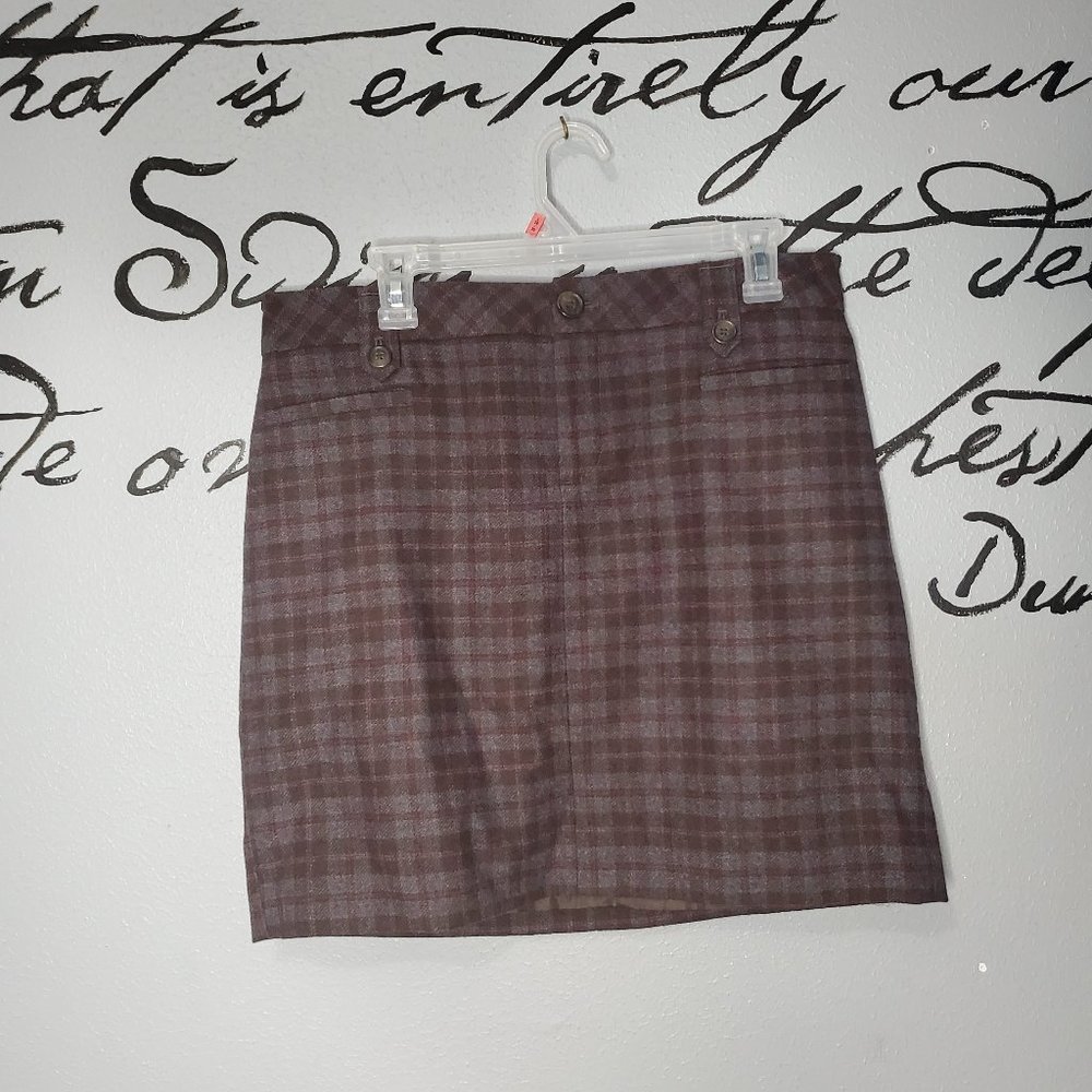 Eddie Bauer Wool Brown & Gray Plaid Mini Skirt, 10P